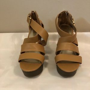 Express Nude Strappy Wedges- size 7
